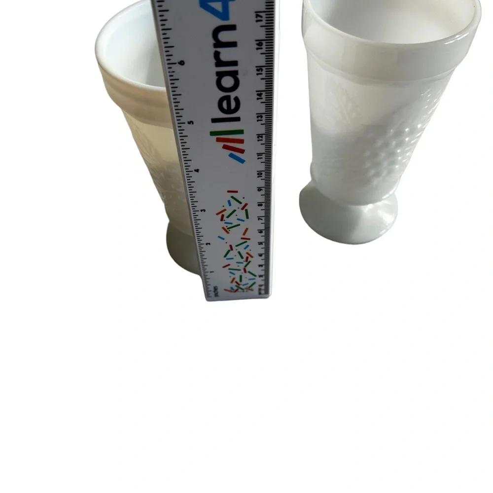 TWO VINTAGE WHITE MILK GLASS GRAPEVINE  PEDESTAL BASE - Picture 8 of 12